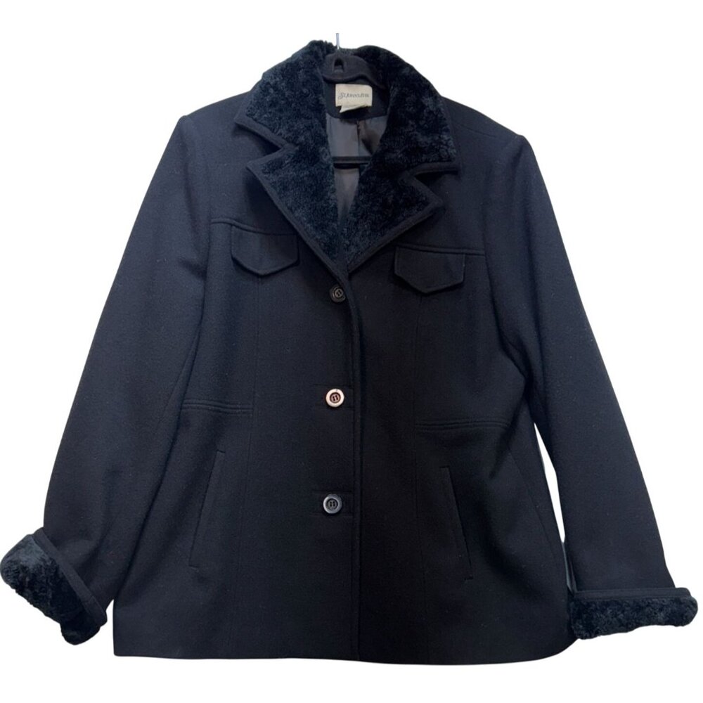 St. John's Bay Women's Faux Fur Wool Coat Long Sleeve Size X-Large Black